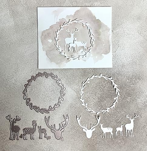 Stanzschablone xmas rustikal Wild, Hirsch, Reh mit Kranz, Geweih bis ca. 8cm D. , 5-tlg