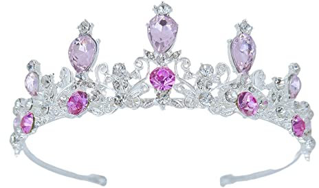 Strass-Prinzessinnen-Diadem für Braut, Hochzeit, Abschlussball, Hochzeit, Party, Halloween, Kostüm, Haar-Accessoires (Rosa)