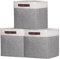 OUTBROS Faltbare Aufbewahrungskörbe mit Griffen, Verdicktes Stoff Aufbewahrungsbox 3er Set, Boxen Aufbewahrung für Schrank, Regale, Schlafzimmer, 30x30x30cm, Weiß/Grau
