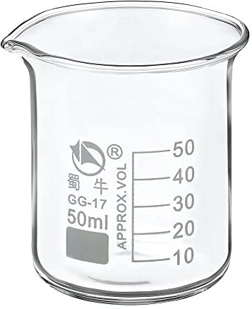 PATIKIL 50ml Low Form Glass Beaker, 3.3 Borosilicate Glass Graduated Printed Scale Measuring Cups with Spout for Kitchen Lab Liquids Transit Boiling