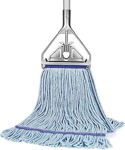 SOBONNE Industrial String Mop for Floor Cleaning - Heavy Duty Commercial Mop with 59in Stainless Steel Handle, Blue Cotton Microfiber Head for Home, Office, Workshop, Warehouse