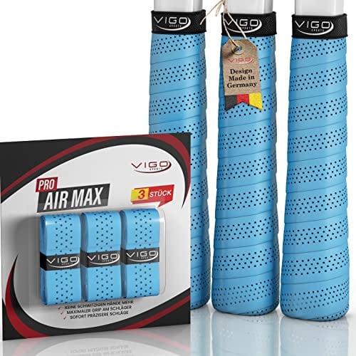 VIGO SPORTS - PRO AIRMAX [3er Set] Overgrip Griffband Tennisschläger mit Anti Schweiß Technologie Dank spezieller Perforierung - Tennis Griffband für optimale Schlägerkontrolle mit einfacher Montage