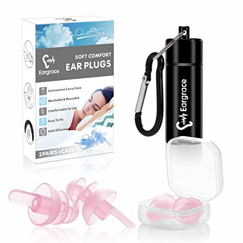 Bouchons d'oreille pour dormir 2 paires - SNR 32dB Bouchons d'oreille à réduction de bruit avec cordons détachables, bouchons d'oreille en silicone souple réutilisables pour dormir, ronfler (Rose)