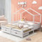 Merax Hausbett 90x200 cm mit 2 Schubladen, für 2 Kinder Doppelbett, Vielseitiges Holz Baumhausbett für Mädchen & Jungen, Stabil Spielbett Gitterbett mit Rausfallschutz und Lattenrost, Weiß