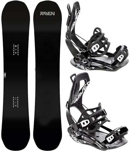 RAVEN Snowboard Set: Snowboard Pure Black + Bindung FT360 Black, Lemon (Snowboard 159 cm Wide + Bindung XL, FT360 Black)