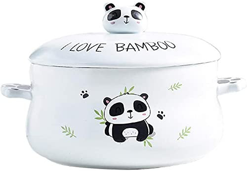 Soup bowls,Creative Home Ceramic Instant Noodle Bowl with Lid,Cute Panda Big Soup Bowl, Cartoon Ramen Salad Bowl,Anti-Scald Binaural 7.5 Inch Tableware-C (Color : Onecolor)