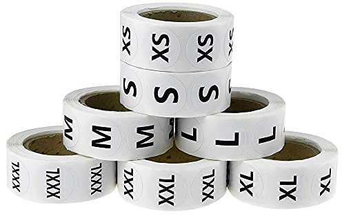 3500 Stück Kleidung Aufkleber Etiketten Rund Selbstklebend Größe Aufkleber XS/S/M/L/XL/XXL/XXXL für Kleidung Bekleidung T-Shirt
