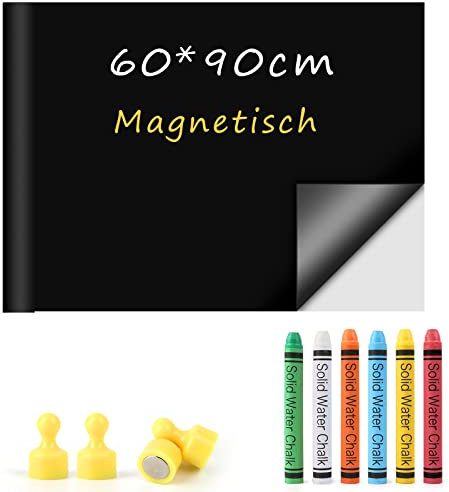 Tafelfolie Magnetisch Selbstklebend - 60 x 90cm, Inkl. Magnetfolie, 6 staublose Kreide, 4 Magneten