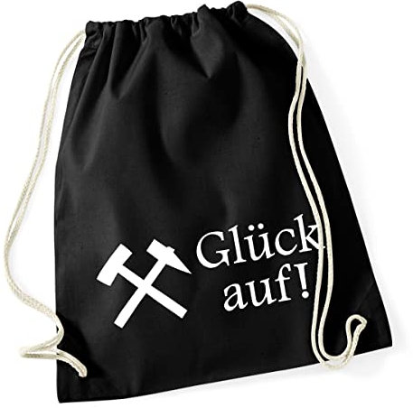 Huuraa Turnbeutel Glück auf! Ruhrpott Geschenk 12 Liter Black Baumwolle Glück auf! Präsent