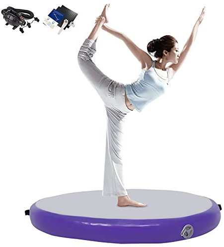 Runde Turnmatte Aufblasbar Fitness-Matte Gymnastikmatte 1 M, Tumbling Matten Trainingsmatte Yogamatte Sportmatte mit Luftpumpe, 10cm/20cm Dick,Lila,100x10cm