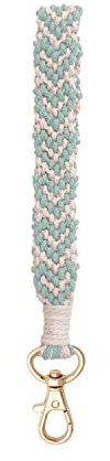 Fuqimanman2020 Boho Makramee Schlüsselanhänger Handmade Love Herz Muster Schlüsselanhänger Armband Schlüsselanhänger Halter Handgelenk Lanyard für Frauen, Grün