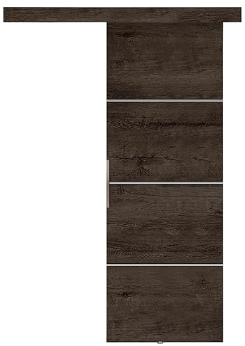KIER FURNITURE Schiebetür Komplettset - MALIBU - Tür mit Laufschiene - Schiebetürsystem - Raumspartür - Innentüren - Schiebetür - Esche Dunkel 66 x 205 x 1,6 cm