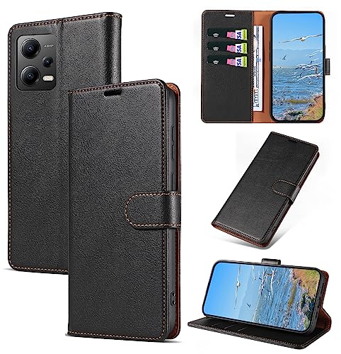 KKEIKO Coque pour Xiaomi Redmi Note 12 5G, Antichoc Magnetique Étui à Rabat avec Porte Cartes, Portefeuille Housse en Cuir PU pour Redmi Note 12 5G, Noir