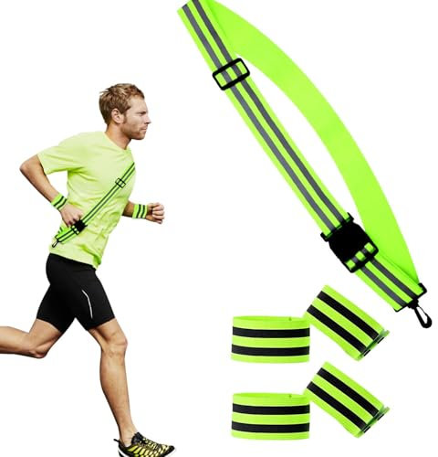 Fosoloni Reflektoren Kleidung Set,Reflektorgürtel Reflektorband Reflektor,Reflektierende Sicherheits Armband für Radfahren Wandern Joggen Wandern Kinder Erwachsene(5PCS)