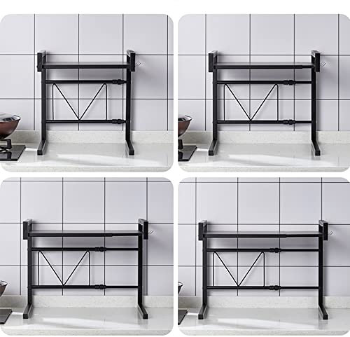 HUOLE Support Extensible pour Four à Micro-Ondes à Charge Lourde, Support d'étagère de Cuisine à Hauteur Meuble réglable avec 4 Crochets Suspendus Organisateur de Rangement (Noir-2PC)