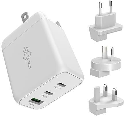 CT Tech 65W USB C Charger Plug Travel Charger PD GaN Fast Charger Multi USB Ports USB-A & USB-C Compatible Wall Charger Compatible with Apple iPhone, iPad, Mac, Samsung Phone, Tablet, laptop and more