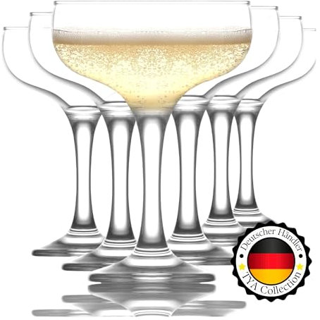 TYA I Champagnergläser, Sektschalen 6er Set - 100% Bleifrei, Spülmaschinenfest - Coupe, Martini, Champagner, Sekt, Cocktail Gläser