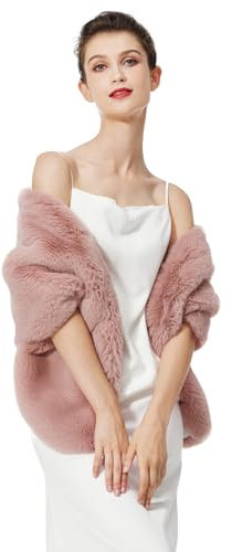 BEAUTELICATE Scialle Stola Donna Pelliccia Scialli Sciarpa Coprispalle Elegante per Matrimonio Invernale Cerimonia Sposa Damigella (Aggiornato - Dusty rose,Taglia unica)