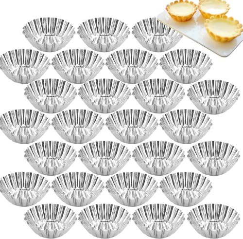 streeHerjjkeA1 30 Stück Ø 6.4 cm Ei Torte Form Eier Kuchenform Wiederverwendbare,Edelstahl Eierkuchen Cupcake,Cupcake Kuchenform, für Pudding, Kuchen, Cookie, Muffin