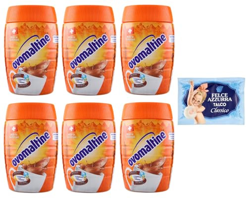 6er-Pack Ovomaltine Malzhaltiges Getränkepulver Kakaogeschmack 400g + 1er-Pack Kostenlos Felce Azzurra Talkumpuder, 100g-Beutel