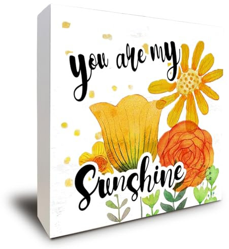 ULEGIE Holz-Schild mit Aufschrift You Are My Sunshine, Schreibtischdekoration, gelbe Blumen, Holzkastenschild, Block für Wohnzimmer, Schlafzimmer, Regal, Tischdekoration, 12,7 x 12,7 cm
