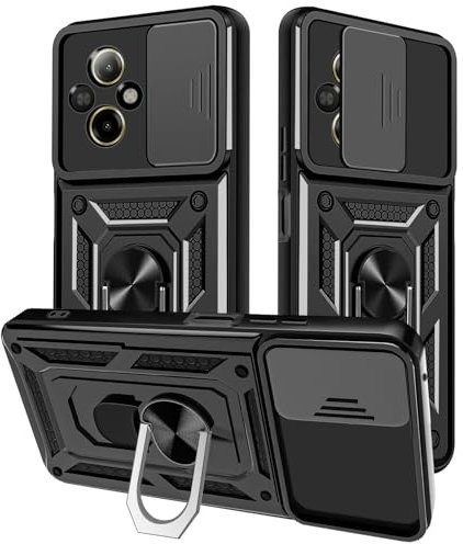 Yutwo Funda para OPPO Realme C67 4G Carcasa, Protección de la Cámara Carcasa con Cubierta de Cámara Deslizante y Soporte de Anill Anti-Choque Anti-arañazos Carcasa para Realme C67 4G – Negro