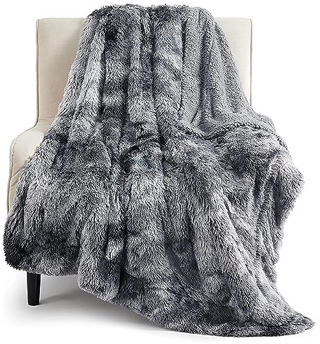 Bedsure Fluffy Sherpa Fleece Blanket - Soft Plush Faux Fur Blanket for Couch, Bed, Sofa, Cozy and Warm Furry Shaggy Decorative Throw Gifts for Adults, Tie Dye Grey, 130x150 cm