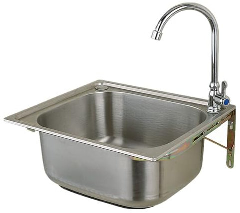 Ausgussbecken Einbeckenspüle aus Edelstahl Silver Küchenspüle Spülbecken Wandmontierte Waschbecken Eckiges Küchenspüle Wandhängendes Handwaschbecken,Inkl Zubehör-set (37x32cm)