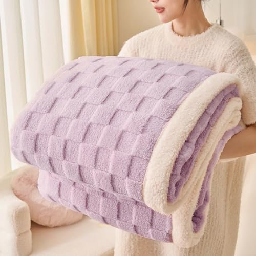Gracelife Sherpa Throw Blanket Fleece Blanket Double, Soft Fluffy Fuzzy Warm Blanket Throws for Bed and Couch, Large Thick Blanket for All Season Use (Purple-2, 60*80, Solid)
