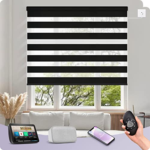 Graywind Motorisierte Doppelrollo mit Strukturierter Webart, Verdunkelung & Lichtdurchlässig, nach Maß Elektrische Duo Rollo für Fenster, Festverdrahtet, Alexa Google Kompatibel, Luxury Black