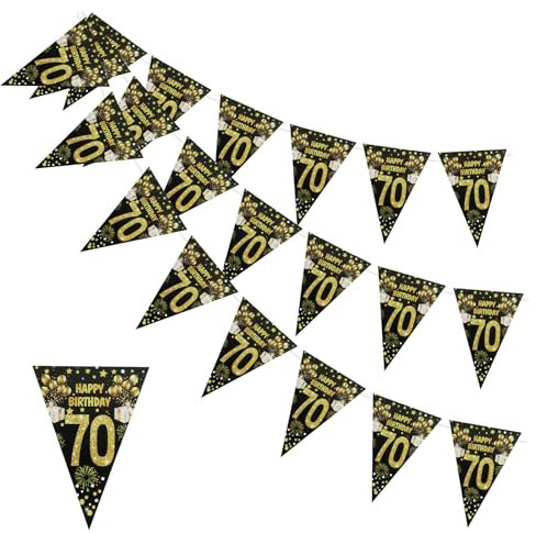 Moorle 70. Geburtstag Girlande Banner Schwarz Gold, Happy 70. Birthday Girlande Mann Frauen, 70 Geburtstag Wimpelgirlande, Gold Schwarz Glitzer 70. Geburtstag Jahrestag Wimpelkette Flaggen Für Mann