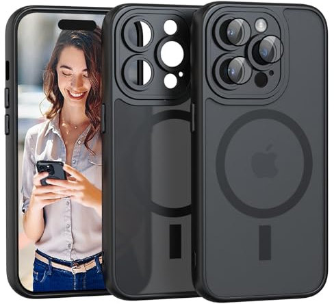 Nupcknn für iPhone 14 Pro Max Hülle Magnetisch mit Magsafe (TOP Militärschutz & Magnetkraft) Handyhülle für iPhone 14 Pro Max Case Durchscheinende Matt Rückseite Dünn Stoßfest Schutzhülle Schwarz