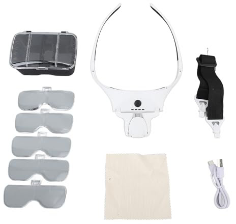 LED Head Magnifier Rechargeable Illuminated Magnifying Visor Handsfree Headband Magnifier with 4 LED Lights 5 Detachable Lenses
