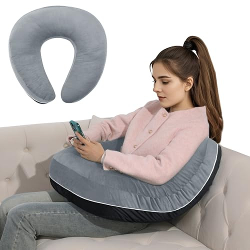 HOMBYS Crochet Lap Pillow, Arm Support Pillow for Reading, Gaming, Grey