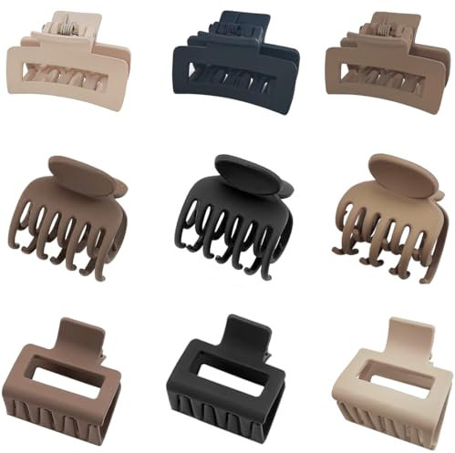 Pinces à cheveux pour femme, lot de 9 pinces à cheveux, composé de 3 petites pinces carrées, 3 pinces à queue de cheval et 3 pinces rectangulaires,pince cheveux noires, marron foncé et marron clair