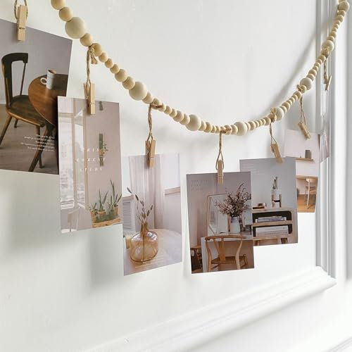 RXKFIGX Photo à Suspendre,Présentoir photo à suspendre avec Pinces en bois, Support Photo de 115 cm de long Support pour Photos, Cadre Photo, Décoration Murale Bohème