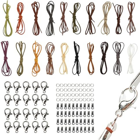 20 Stück Klassik Vintage Band Faden, 1m x 2.5mm Faux Wildleder Schnur, Robust Kunstleder Schnur mit Verschluss, Reißfeste Lederschnur, Faux Faden Schnur für DIY Schmuck Halsketten Armbänder