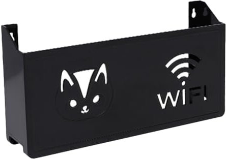 Angoily Wall Mount Wifi Router Storage Box, Modem Router Cover Power Strip and Cable Management Hider Rack Office Desktop Organizer Shelves (Black)