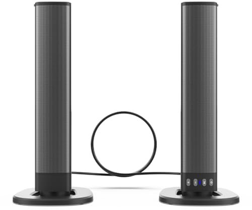 Hanstore Sound Bar for TV, 2-in-1 Detachable Bluetooth Soundbar, 20W PC Speakers Soundbar with USB, TF, FM, TWS, RCA & AUX Playback, 4 Speaker, 2000mAH Battery - RCA