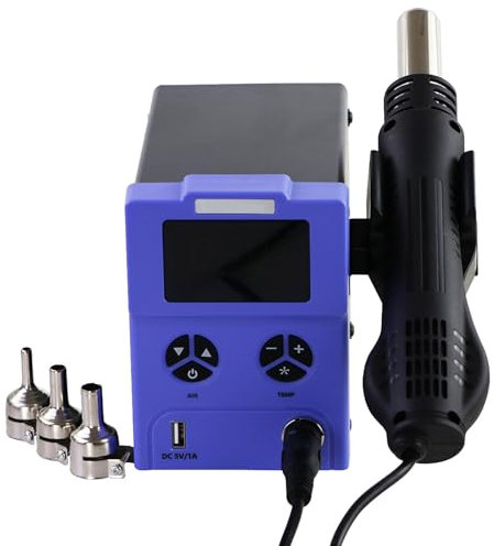 VNATWGOO Hot Air Rework Station Kit, Circuit Board Soldering Gun, Rapid Heat up Hot Air Gun, Soldering Heating Gun, with 3 Different Diameters Nozzles,110V
