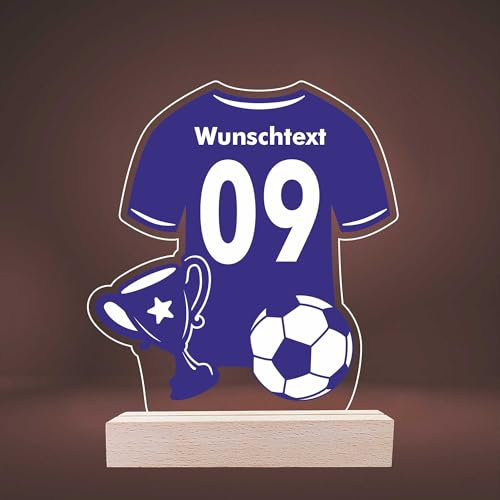 INDIGOS UG - LED Lampe personalisiert - Fussball Trikot blau - personalisierte Lampe - personalisierte Geschenke mit Wunschtext - Geschenk - optionale Lampe warmweiss