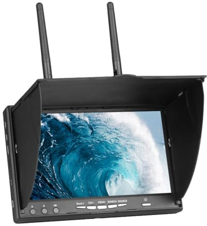 Qerwsdty 5,8 G FPV-Monitor, 7-Monitor, LCD-Bildschirm 800 X 480, 40 Kanäle, Integrierter Dual-Receiver für RC FPV Drone Quadcopter, Einfache Installation, Einfach zu Bedienen, EU-Stecker