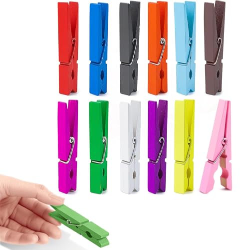 UCLEVER Lot de 50 Large Pinces à Linge en Bois Coloré 7.2 cm Pince à Linge Clips Photo Décoratives pour Bricolage Photos Travaux Manuels Décoration