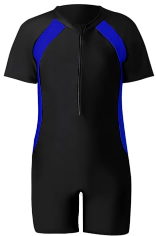 Okdance Swimming Costume for Boys Girls, One-Piece Kids Swimsuit Short Sleeve Swimming Costume for Summer Surfing Swimming Water Sports Boy Girl Blue