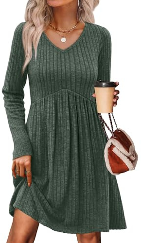 OFEEFAN Fall Dresses for Women Fashion Clothing Cowboy Chic Wedding Guest Dresses Long Sleeve Dress Empire Waist Maternity Dress Winter Christmas Green M