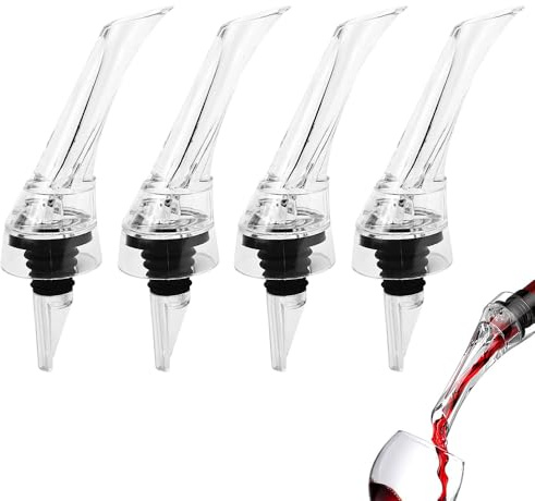 mizikuu 4 Stück Dekantierausgießer, Weinbelüfter mit Belüfter und Vakuum Tropffreier Wein Dekanter 2 in 1 Verwendung Weindekantierer Waschbarer Rotwein Dekantierer Weinausgießer für Restaurant Bar