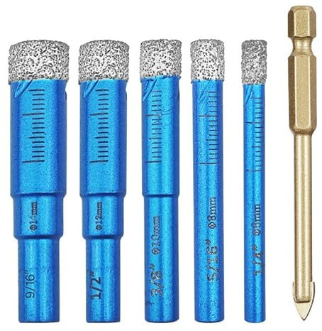 Dalephoric 6 Piezas Brocas de Diamante, Brocas Porcelanico, 6, 8, 10, 12, 14 mm Diamante Sierras de Corona y 6mm Broca de Carburo, Perforación Húmeda y Seca, para Azulejos, Vidrio, Granito, Mármol