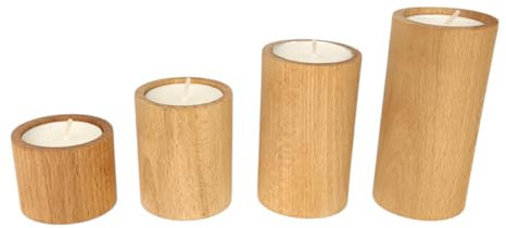 GoodFreshDecor Kerzenständer aus Buchenholz - Teelichthalter Holz - Set 4 Stück - Mit Teelichter - Rund Natur Geölt