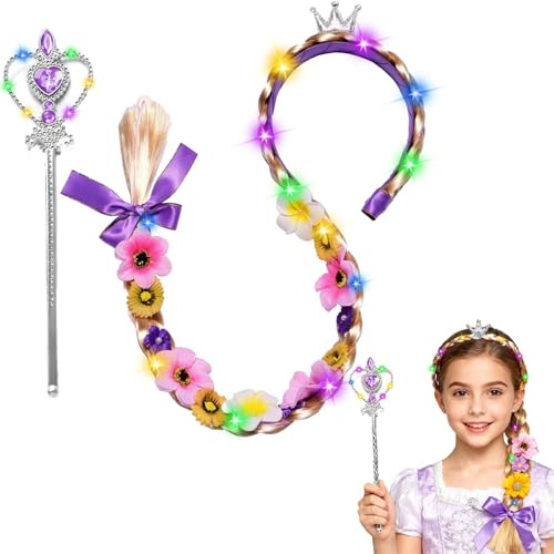 DONGZQAN Lot de 2 couronnes de princesse pour fille, costume de Raiponce pour enfants, couronne/baguette magique, convient pour les fêtes d'anniversaire, les fêtes costumées et les fêtes de carnaval