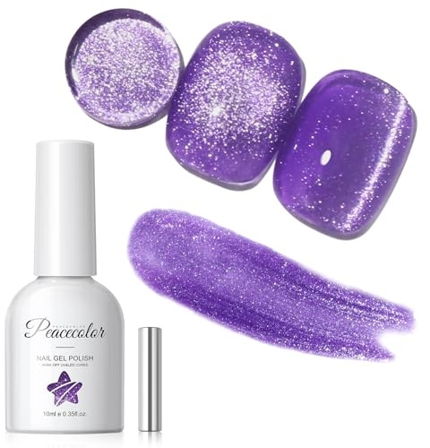 PEACECOLOR Cat Eye Gel Nail Polish 10ml, Purple Glitter Magnetic Gel Polish with Magnet for Home DIY Manicure Nail Salon for Women